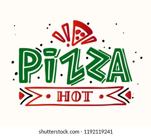 Hot Pizza Calligraphy Lettering Logo Design Stock Vector (Royalty Free