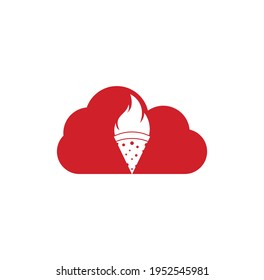 Hot pizza cloud shape concept logo design template. Hot Pizza logo hipster retro vintage vector template
