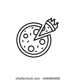 Hot pizza contour icon, fast food vector illustration
