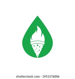 Hot pizza drop shape concept logo design template. Hot Pizza logo hipster retro vintage vector template.
