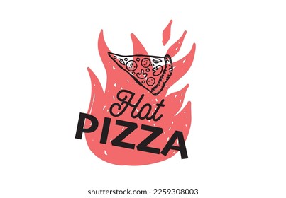 Hot Pizza, hand drawn illustrations, vector.