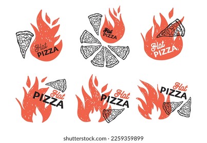 Hot Pizza, hand drawn illustrations, vector.