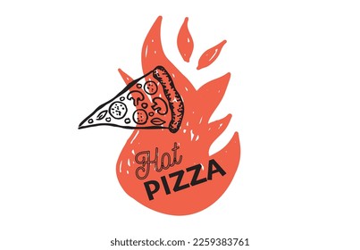 Hot Pizza, hand drawn illustrations, vector.