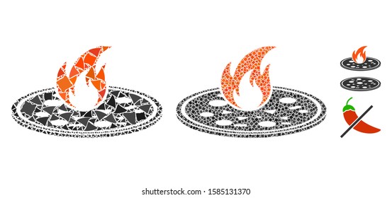 Hot pizza icon composition of rough items in variable sizes and color tones, based on hot pizza icon. Vector unequal items are united into illustration. Hot pizza icons collage with dotted pattern.