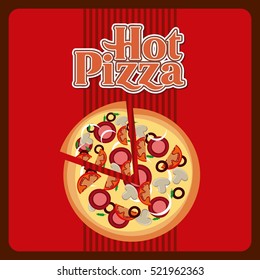 hot pizza icon over red background. fast food concept. colorful design. vector illustration