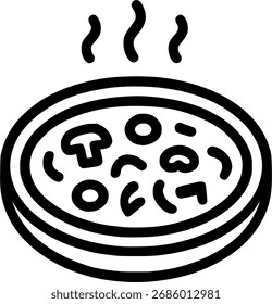 Ilustración vectorial caliente del icono de la pizza con las líneas de vapor para la comida rápida, el restaurante, y el diseño de la comida