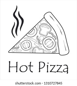 Hot pizza. Linear style, monochrome image