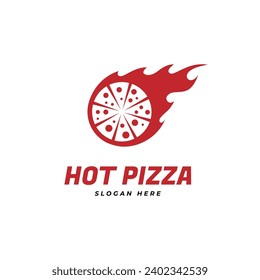 Hot Pizza logo design with burn fire in flat design style