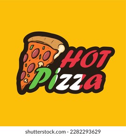 hot pizza logo design on yellow background