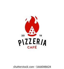 logo de la pizza caliente con llama de fuego icono picante para un negocio de café y restaurante