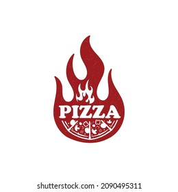 hot pizza logo with fire flame spicy hot icon for a cafe and restaurant business