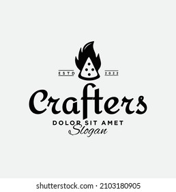 Hot Pizza Logo Fire Flame Spicy design black silhouette vintage.