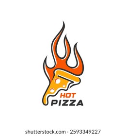 hot pizza logo with fire flame spicy hot icon for a cafe and restaurant business