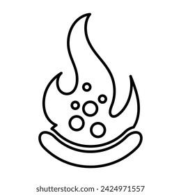 Hot pizza logo with fire. Pizza icon for cafe and restaurant. Vector illustration isolated on white background.