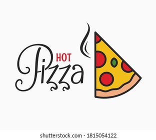 Hot pizza logo. Pizza slice on white background