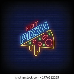 Hot Pizza Neon Signs Style Text Vector