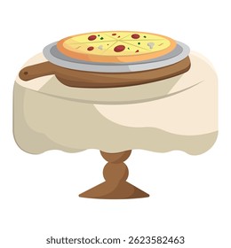 Hot pizza on dining table. Vector illustration