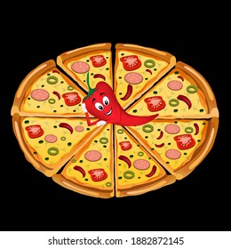 Hot pizza with hot pepper will add piquancy for a refined taste.