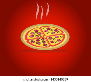 hot pizza with smoked sausage pepper and olives