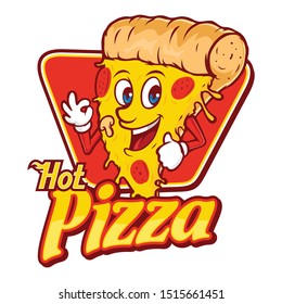 Hot pizza vector logo, with pizza character slices