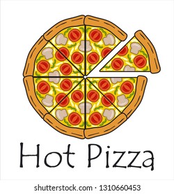 Hot pizzas . Icon Italian pizza. Vector image of creative