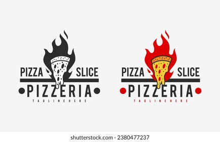  hot pizzeria restaurant vintage logo design. pizza slice symbol for food drink and restaurant.