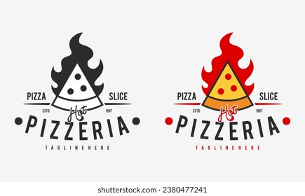  hot pizzeria restaurant vintage logo design. pizza slice symbol for food drink and restaurant.