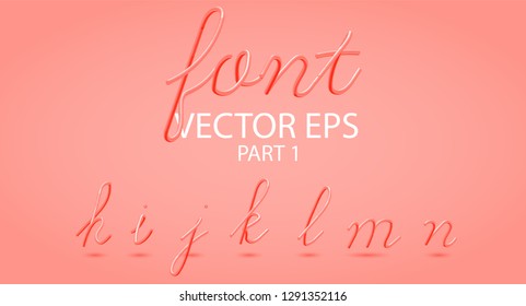 Hot Plastic 3D Typeset with Rounded Shapes. Font Set of Painted Letters. Liquid Color year coral. Glow Effect. Tube Alphabet. ABC for DJ Poster, Sale Banner, Signboard, Advertising.