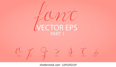 Hot Plastic 3D Typeset with Rounded Shapes. Font Set of Painted Letters. Liquid Color year coral. Glow Effect. Tube Alphabet. ABC for DJ Poster, Sale Banner, Signboard, Advertising.