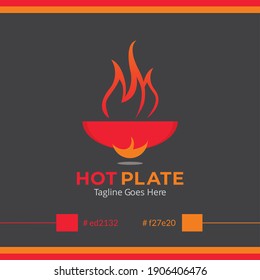 Hot Plate Food Fire Logo Design Template