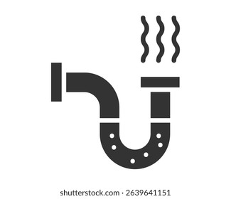 Hot plumbing icon. Represents a drainage system problem. Could convey a sense of blockage, repairs, or maintenance. Use for sanitary, cleaning or technical topics.