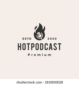 hot podcast fire hipster vintage logo vector icon illustration