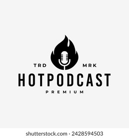 HOT PODCAST MICROPHONE FIRE VINTAGE HIPSTER LOGO VECTOR ICON ILLUSTRATION