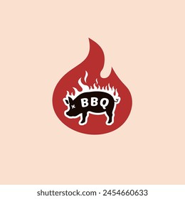 Hot pork barbeque logo design, Vintage logo template suitable for bbq grill restaurant and cafe food business