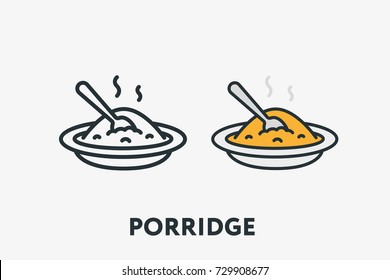 
Hot Porridge Cereal Oatmeal Bowl Breakfast Spoon Minimal Flat Line Outline Colorful And Stroke Icon Pictogram