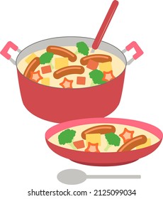 Hot pot dish illustration with stew