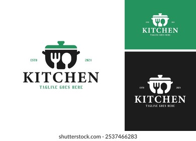 Hot pot with fork and spoon logo design vector illustration