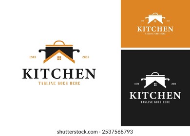 Hot pot with house for restaurant logo design vector illustration