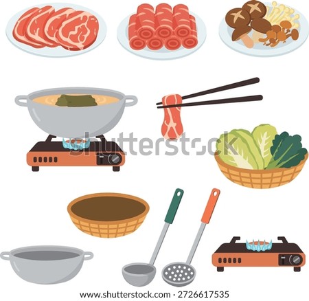 Hot Pot Ingredients And Cooking Vector Illustration Set
