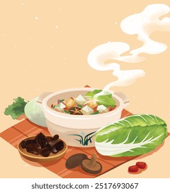 A hot pot of soup and vegetables