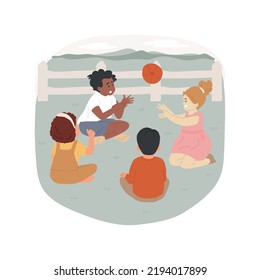Hot potato game isolated cartoon vector illustration  Kids throwing hot potato ball  children sit in circle  catch  and  throw game  family leisure time  friends play together vector cartoon 