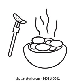 Hot potatoes and pickles. Linear silhouette on a white background. Vector illustration.