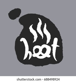 Hot Pretzel. Hand written calligraphy phrase in a speech bubble. White on black. Clipping paths included.
