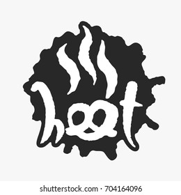 Hot Pretzel. Hand written calligraphy phrase in an ink blot. White on black. Clipping paths included.