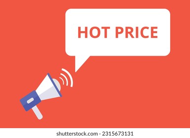 Burbuja del discurso de anuncio de precio caliente con megáfono, ilustración vectorial de la burbuja del discurso de texto de precio caliente