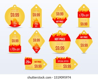 Hot Price bage set. Special offer sale tag discount symbol retail sticker sign price. Vector illustration.