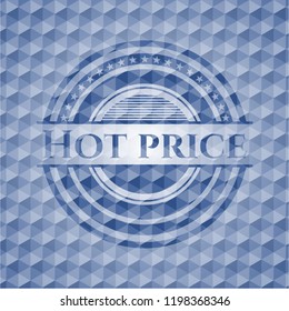 Hot Price blue hexagon emblem.