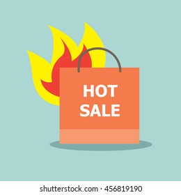 Hot price concept;shopping bag with flame-vector
