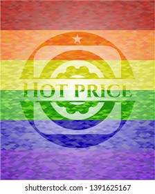 Hot Price emblem on mosaic background with the colors of the LGBT flag