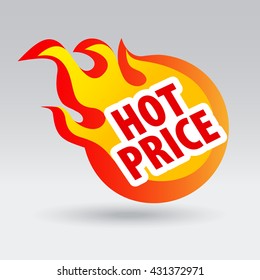 Hot price, fiery symbol. Sticker and label vector illustration.